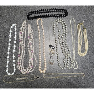 Lot of Estate Costume Jewelry 12 Pcs Faux Pearl, Beaded Necklaces Etc